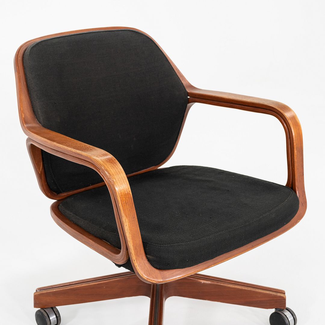 1960s Don Pettit for Knoll Associates Bent Walnut Desk Chair Black, Model 1105