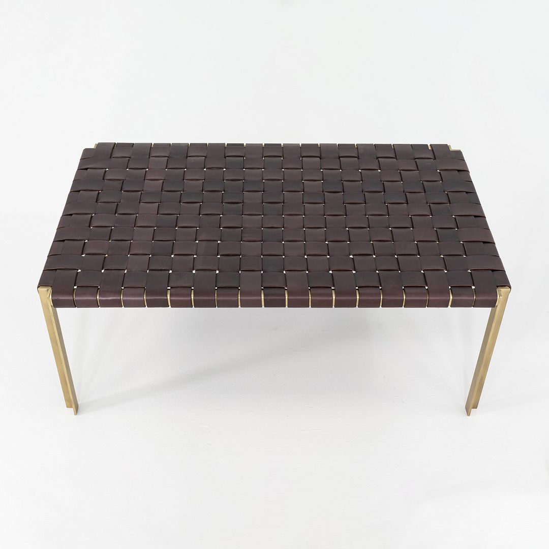 2020s Gratz / Laverne TG-18 Small Bench in Bronze and Brown Leather 27x44 Inches