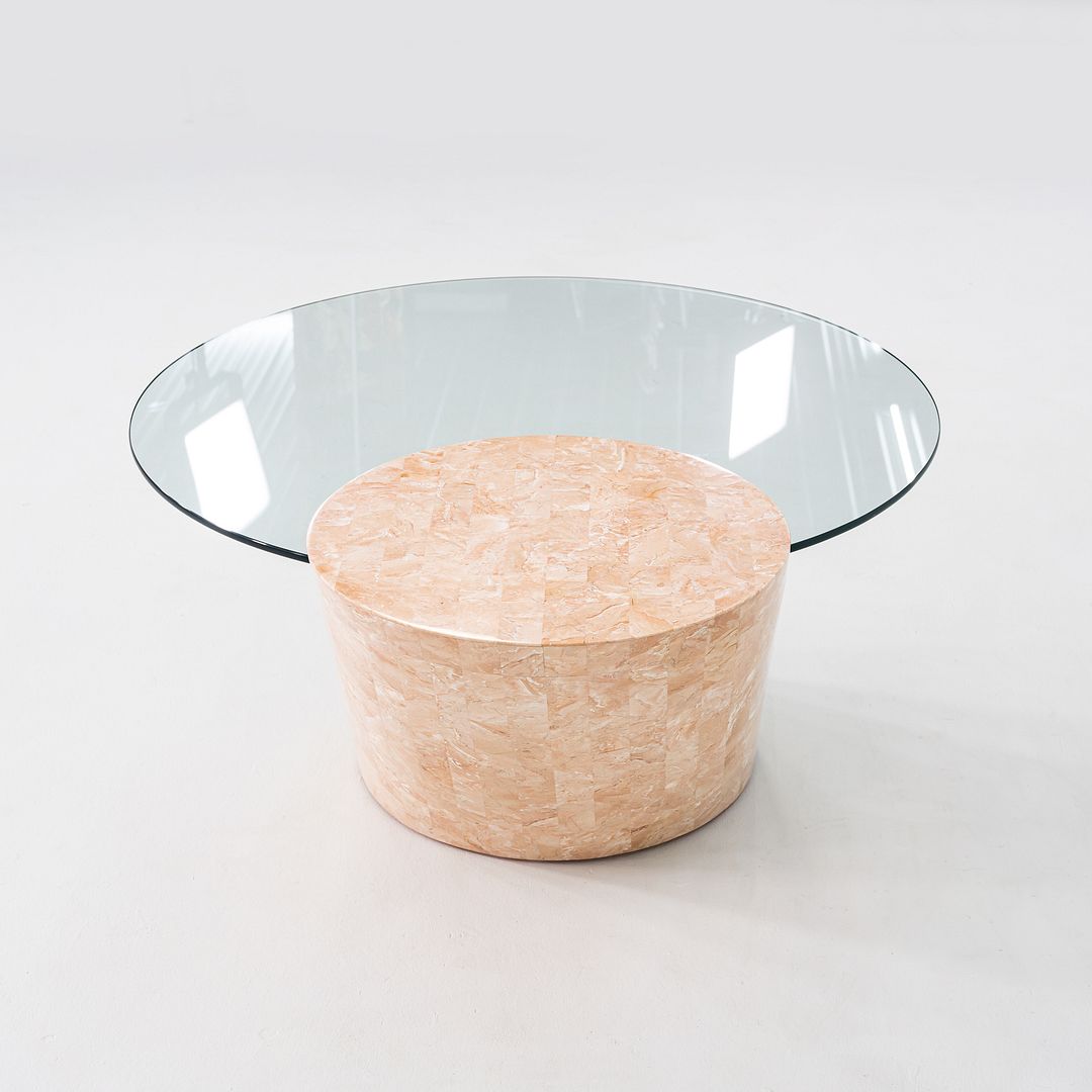 1980s Tessellated Marble and Glass Cantilevered Coffee Table