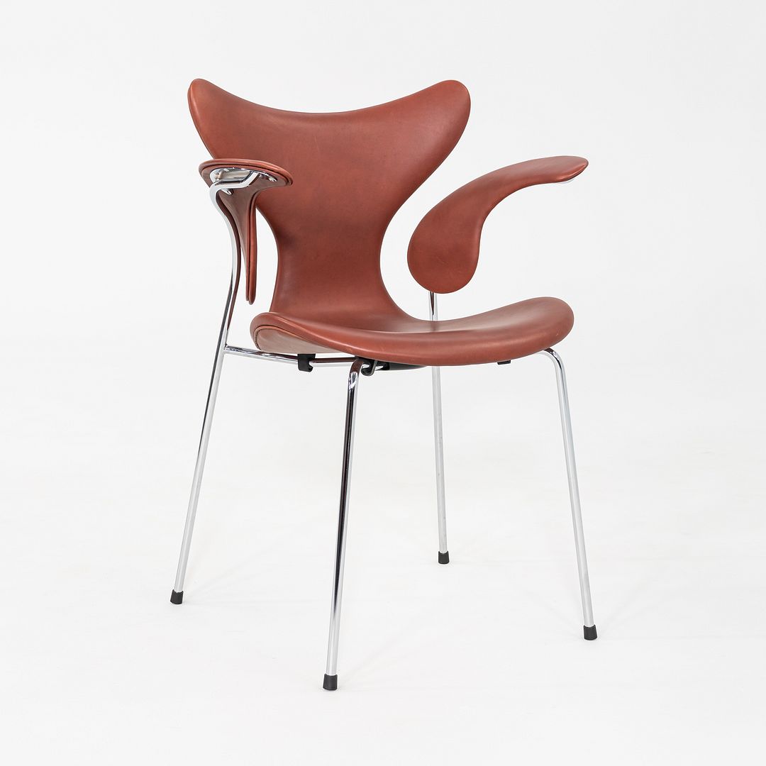 2022 Arne Jacobsen for Fritz Hansen Lily Arm Chair in Chestnut Grace Leather