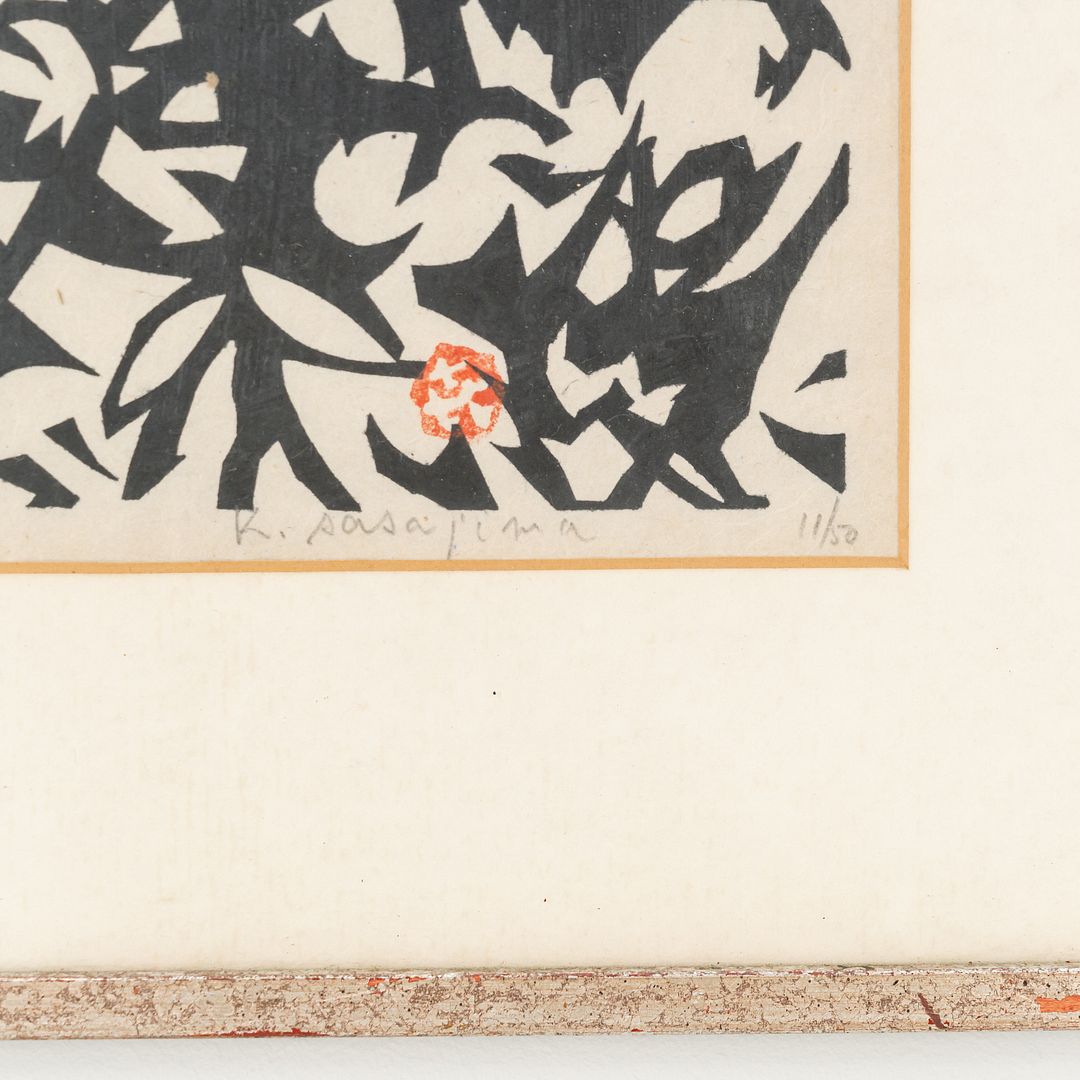 1961 Japanese Monochromatic Mokuhanga Woodblock Framed Print by Kihei Sasajima