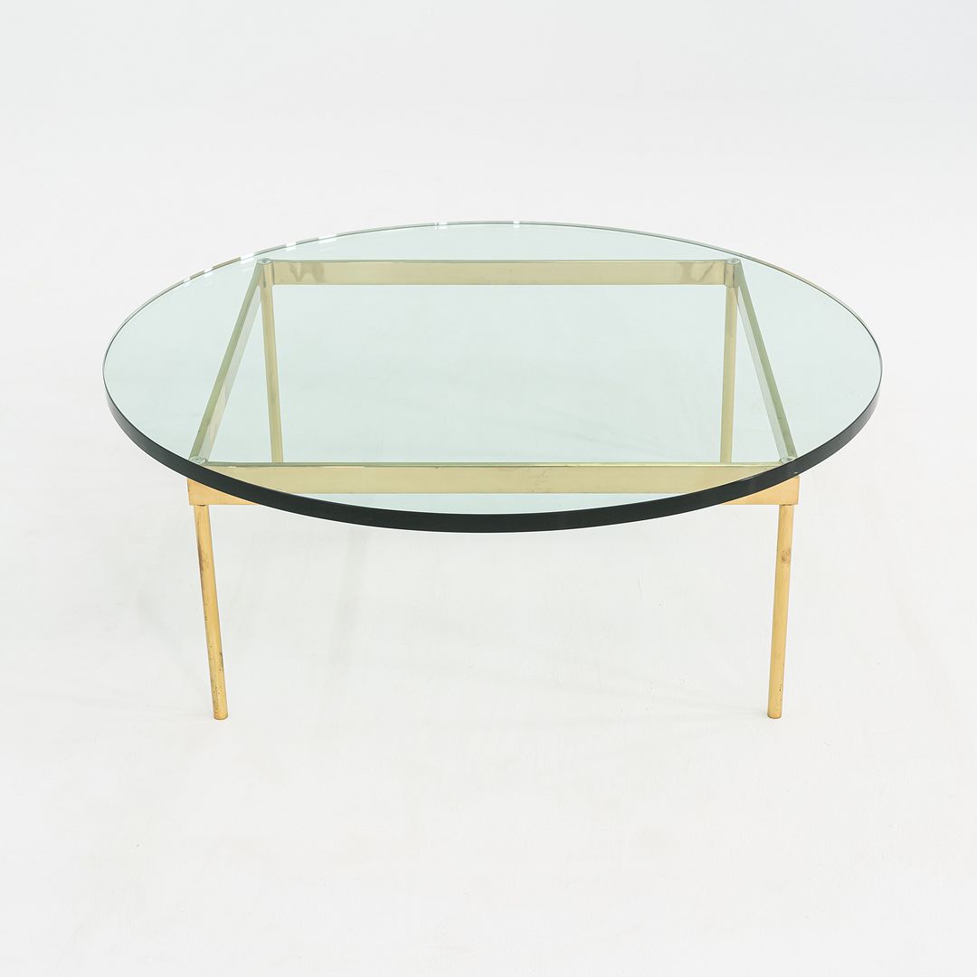 1970s Bronze and Glass Round Coffee Table Attributed to Ward Bennett 42 inch