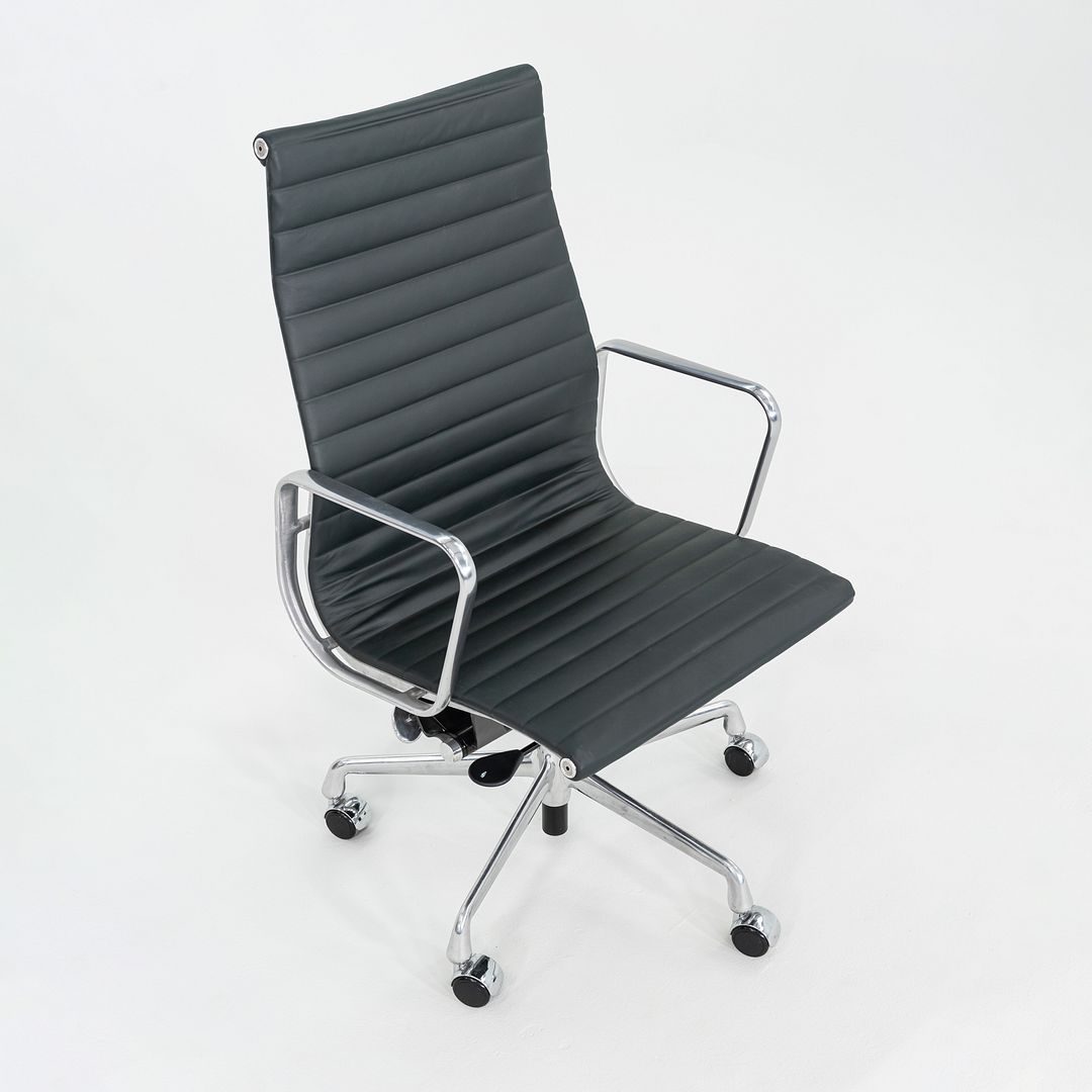 SOLD 2010s Herman Miller Eames Aluminum Group Executive Desk Chair Dark Green Leather