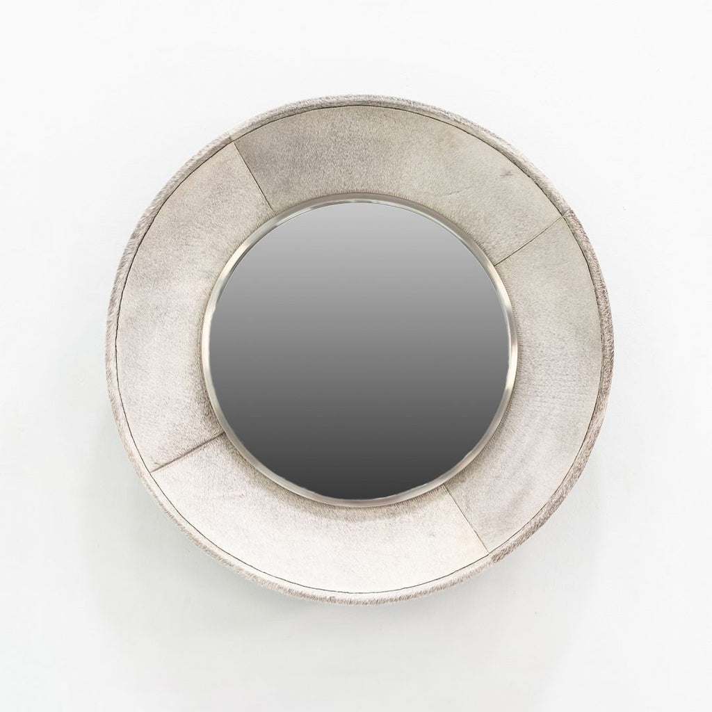 2020s Studio A Home of Dallas Texas Metro Round Mirror with Hair On Hide 42"