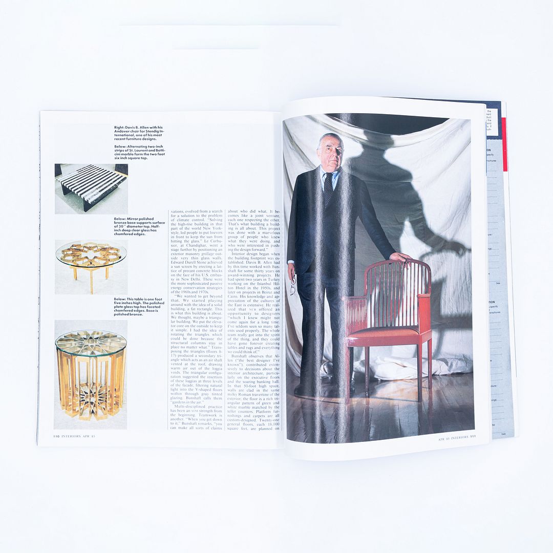 April 1985 Interiors Magazine from Gordon Bunshaft's Personal Library Collection