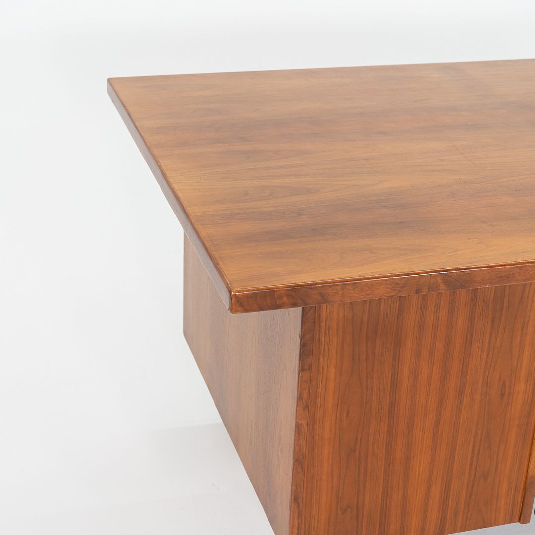 1970s Jens Risom Design Executive Desk in Walnut and Brass with Three Drawers
