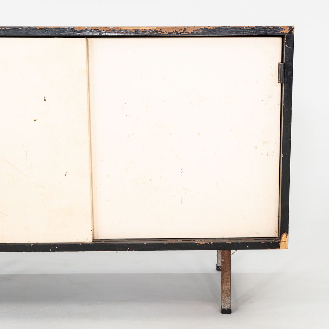 1950s Florence Knoll Credenza Black & White w/ Original Leather Pulls Model 541