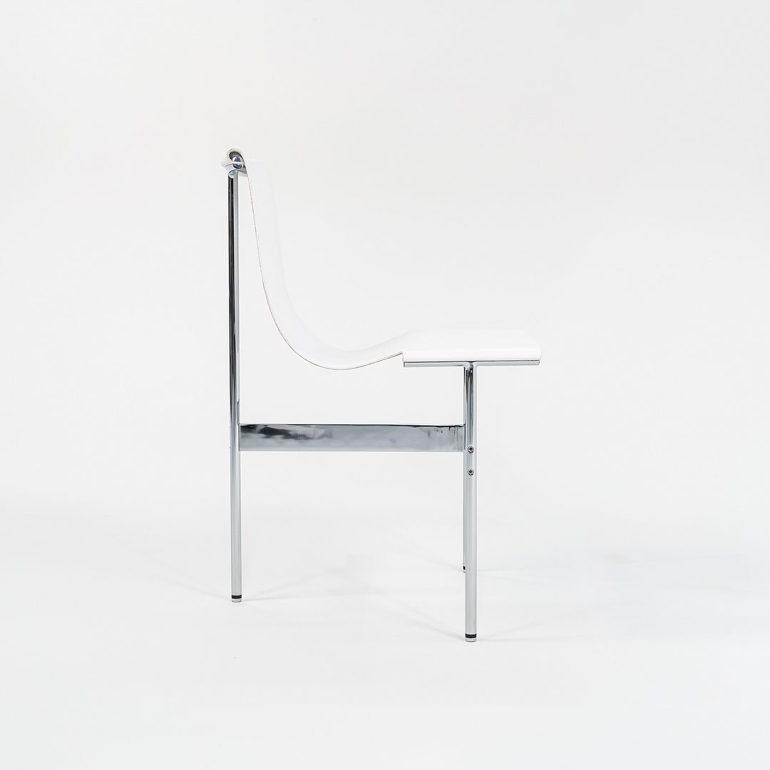 Set of Four Made to Order Gratz TG-10 Sling Dining Chairs White Leather & Chrome