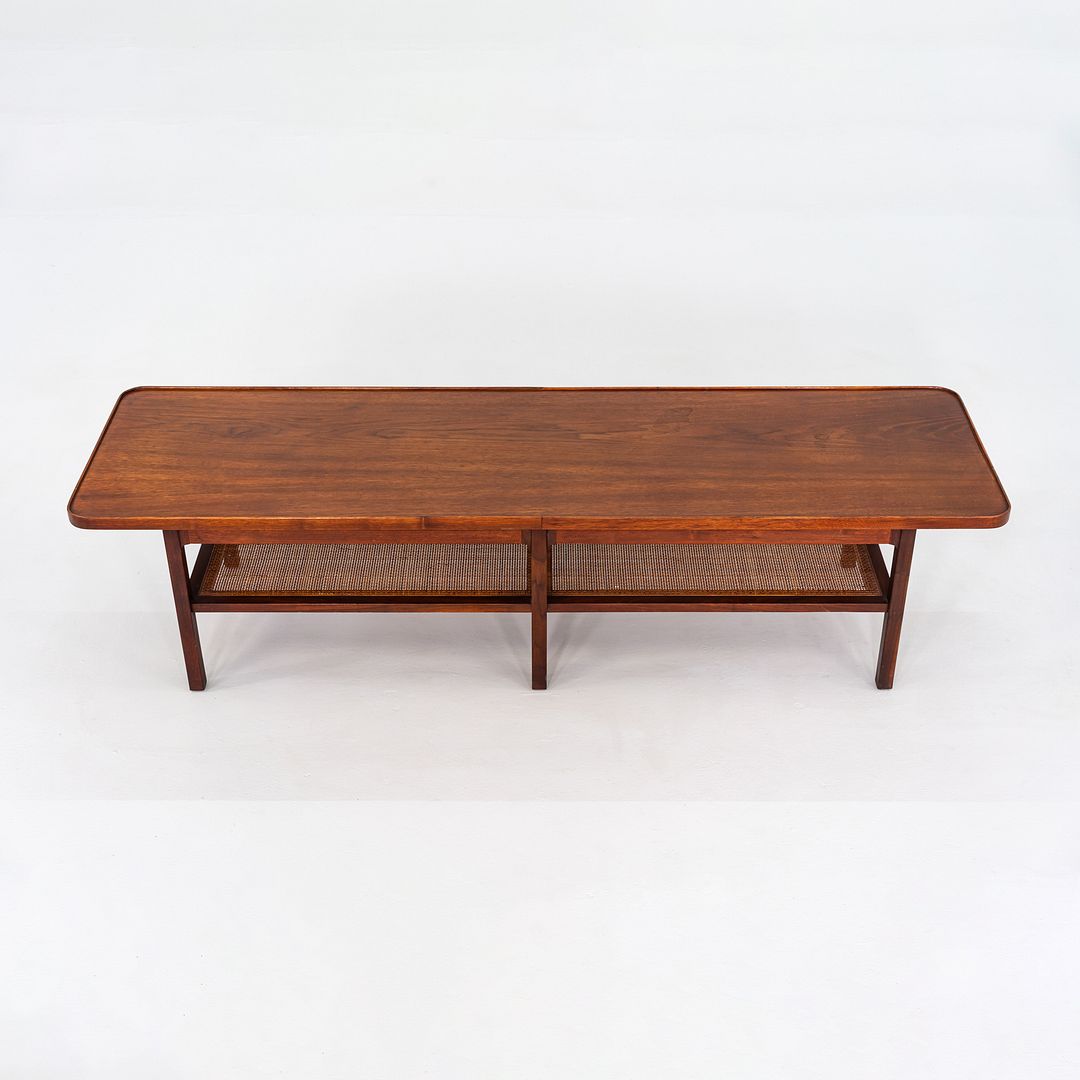 SOLD 1960s Jack Cartwright for Founders Rectangular Coffee Table in Walnut and Cane