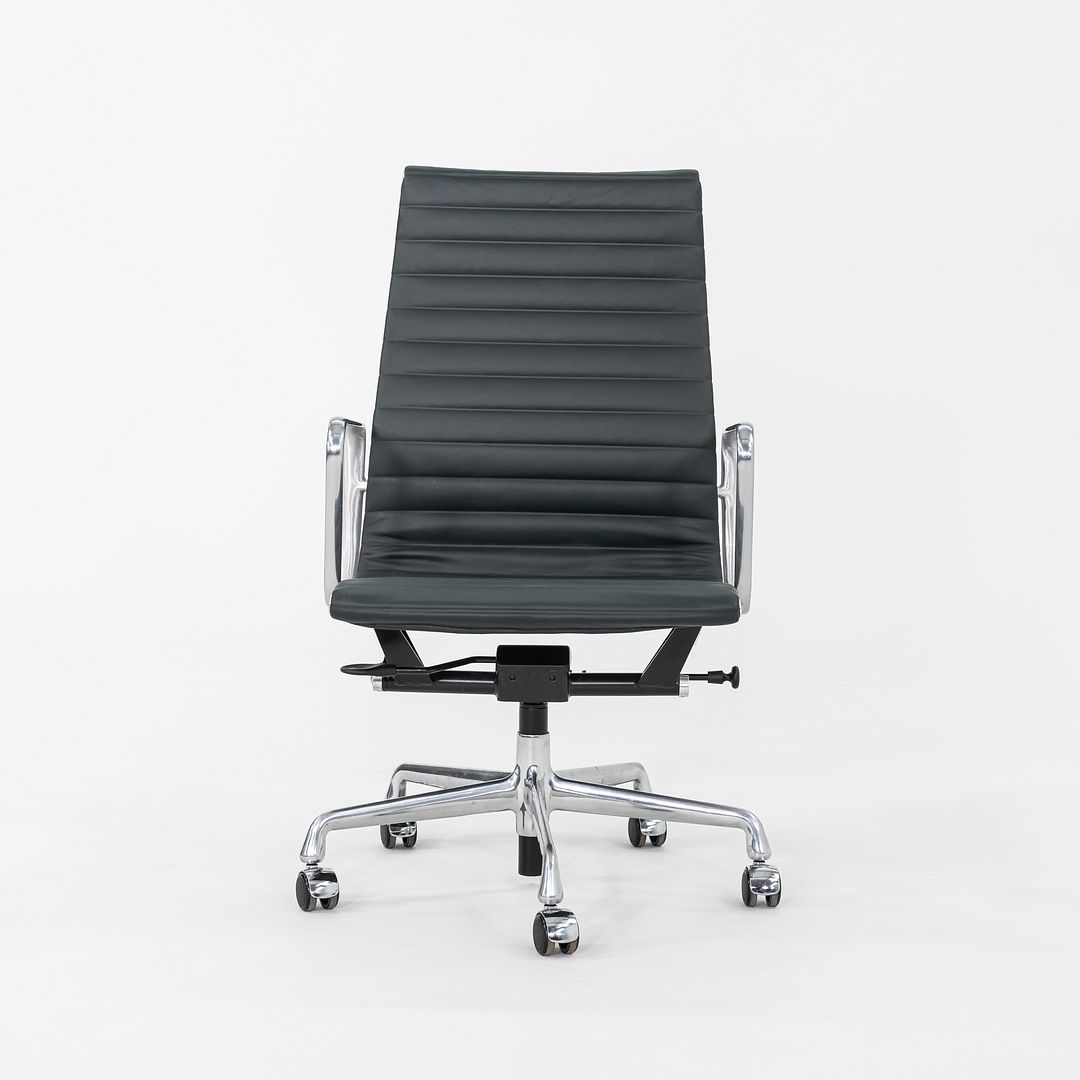 SOLD 2010s Herman Miller Eames Aluminum Group Executive Desk Chair Dark Green Leather