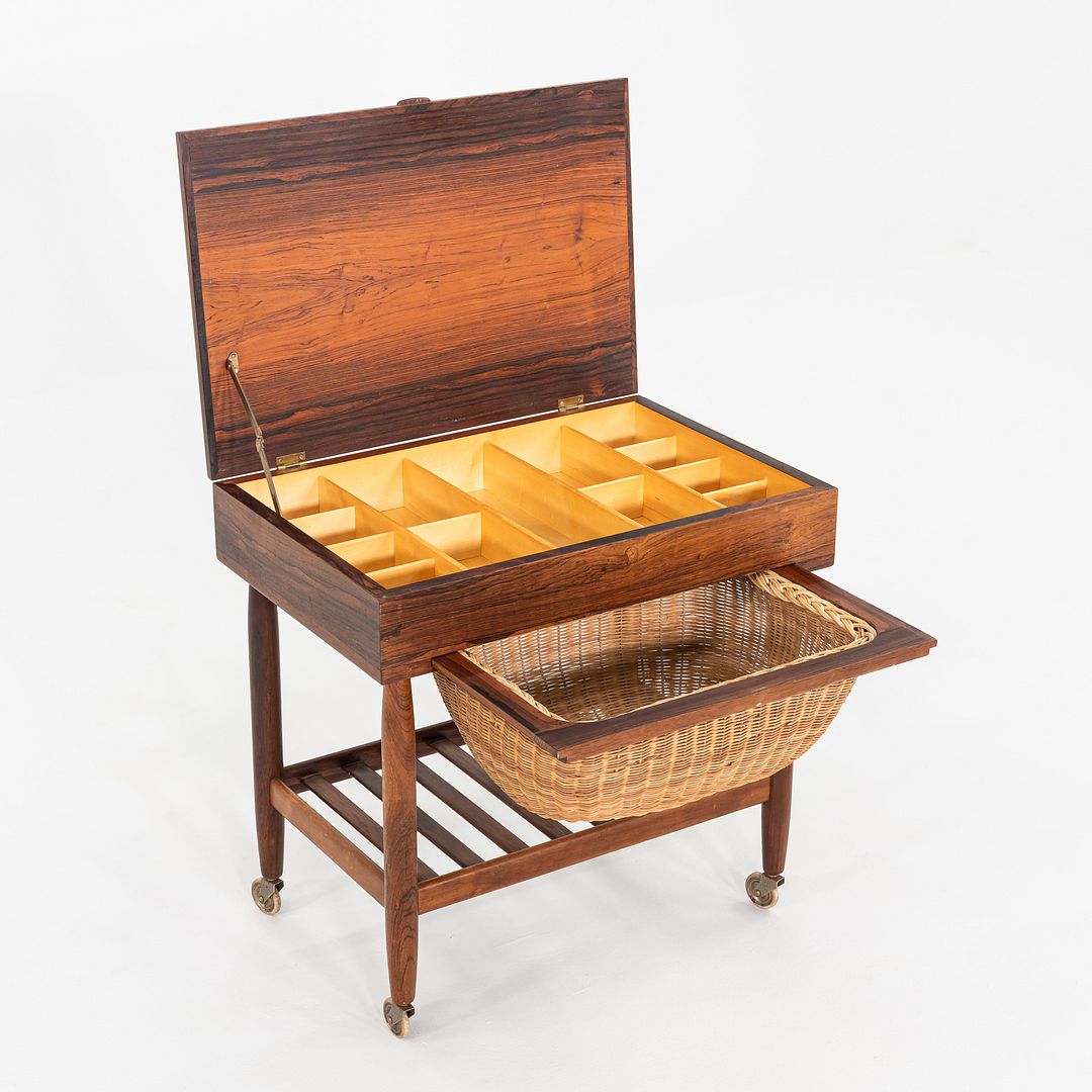 1960s Ejvind Johansson for FDB Mobler Rosewood & Beech Sewing Table Cart 16x24"