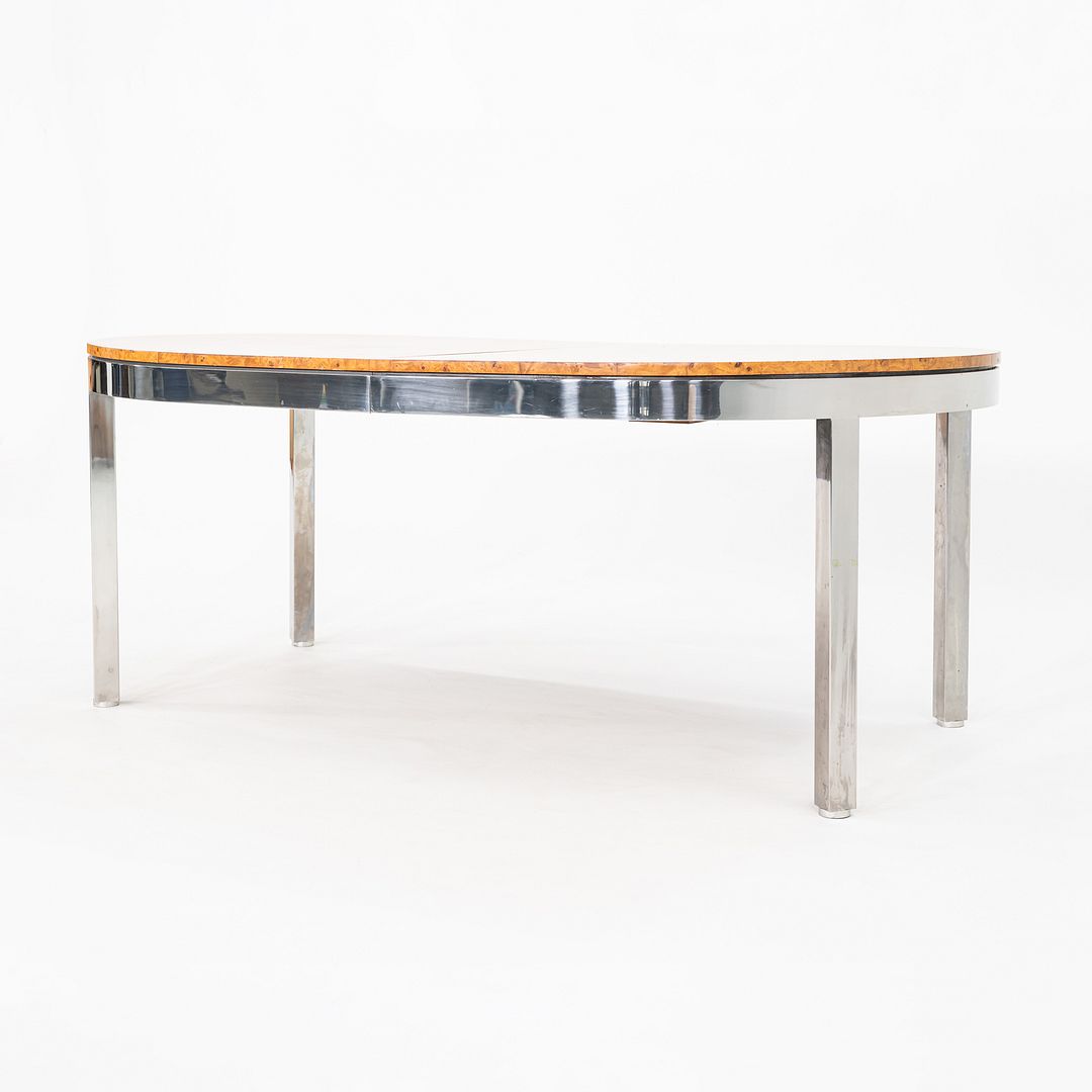1970 I.M. Rosen for Pace Collection Burl & Chrome 967 Dining Table 42x72 inches