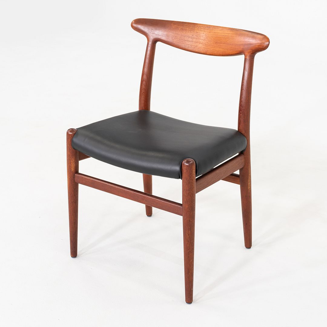 1950s Set of Eight Hans Wegner C.M. Madsen W2 Dining Chairs Teak & Black Leather