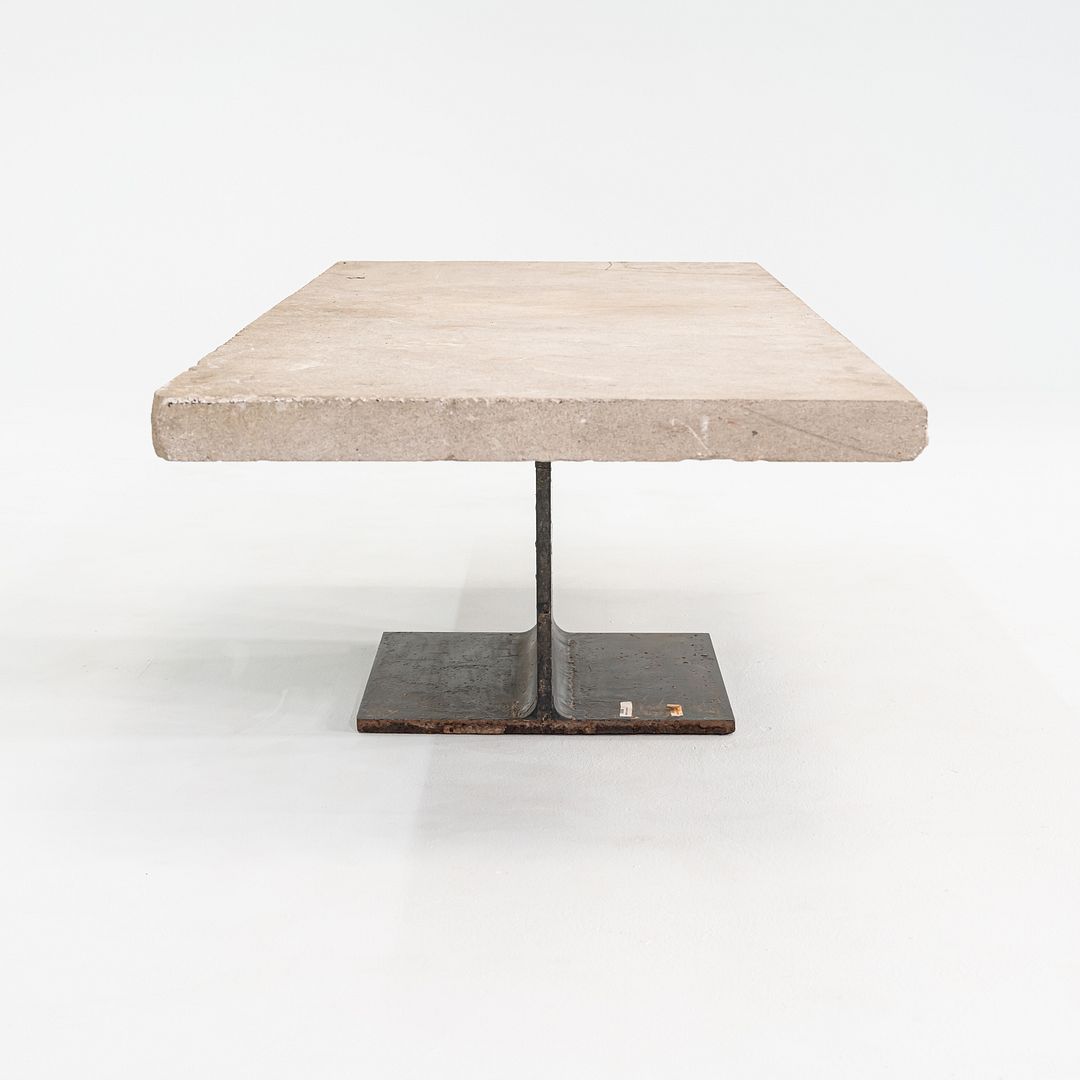 1970s Brutalist Limestone & Steel Coffee Table by Powell & Kleinschmidt of SOM