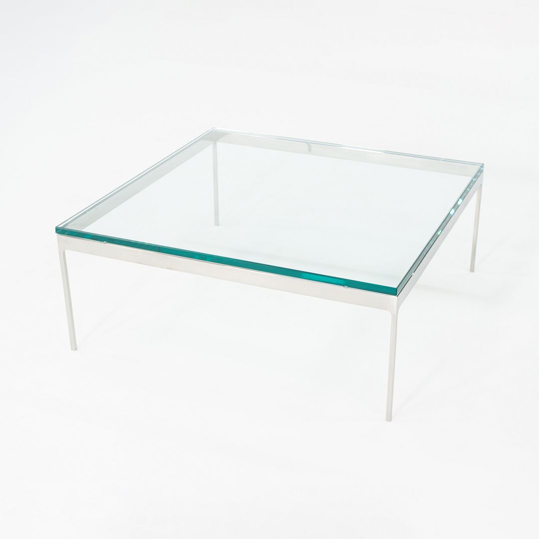 1980s Nicos Zographos Stainless Steel Square Coffee Table with Square Glass Top
