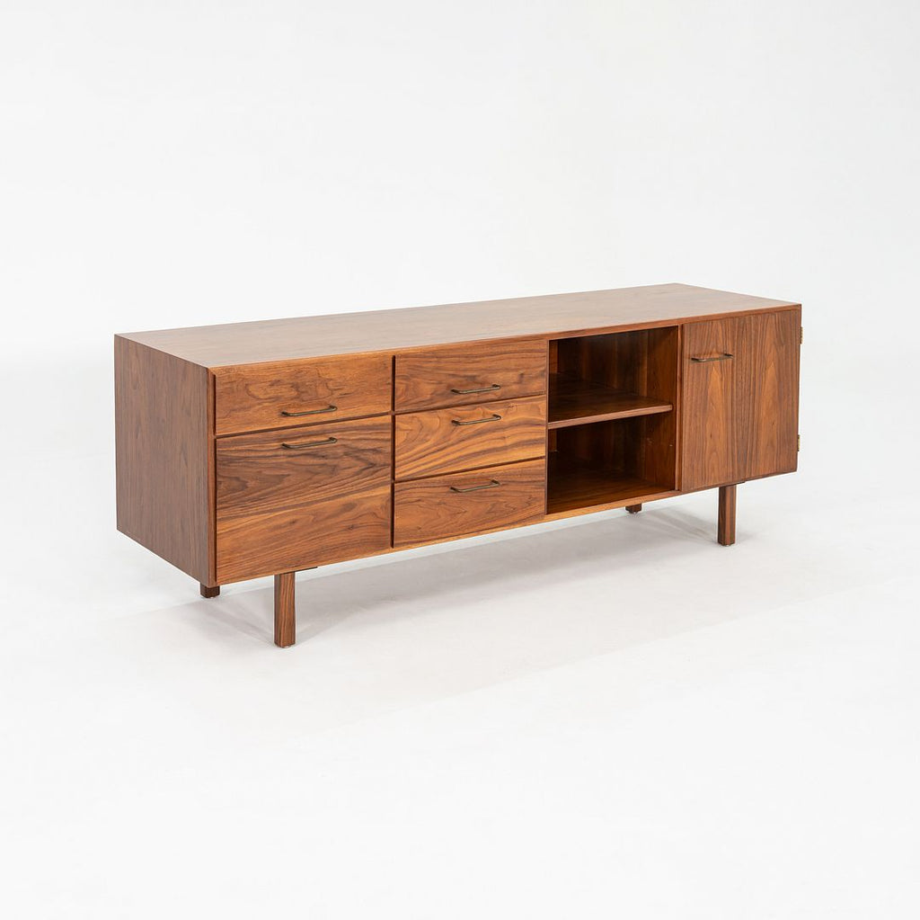 1970s Jens Risom Design Credenza / Cabinet in Walnut and Brass 72x20 inches