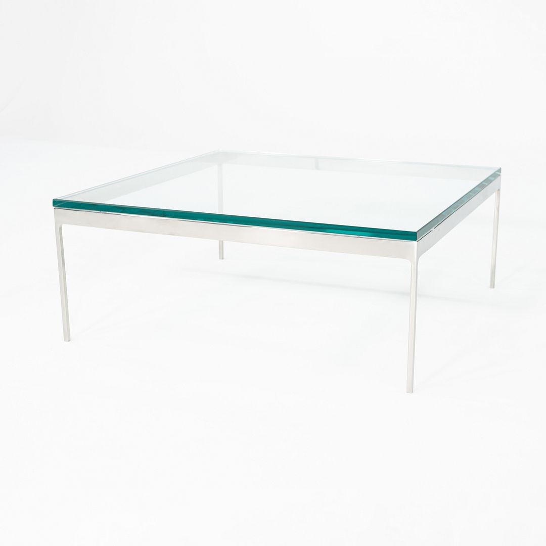 1980s Nicos Zographos Stainless Steel Square Coffee Table with Square Glass Top