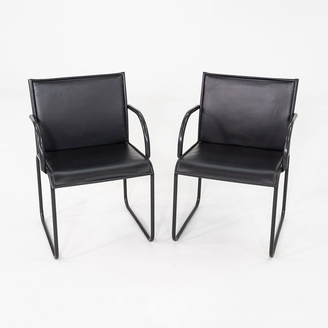 1980s Pair of Richard Schultz for Knoll 1407 Dining Arm Chairs in Black Leather
