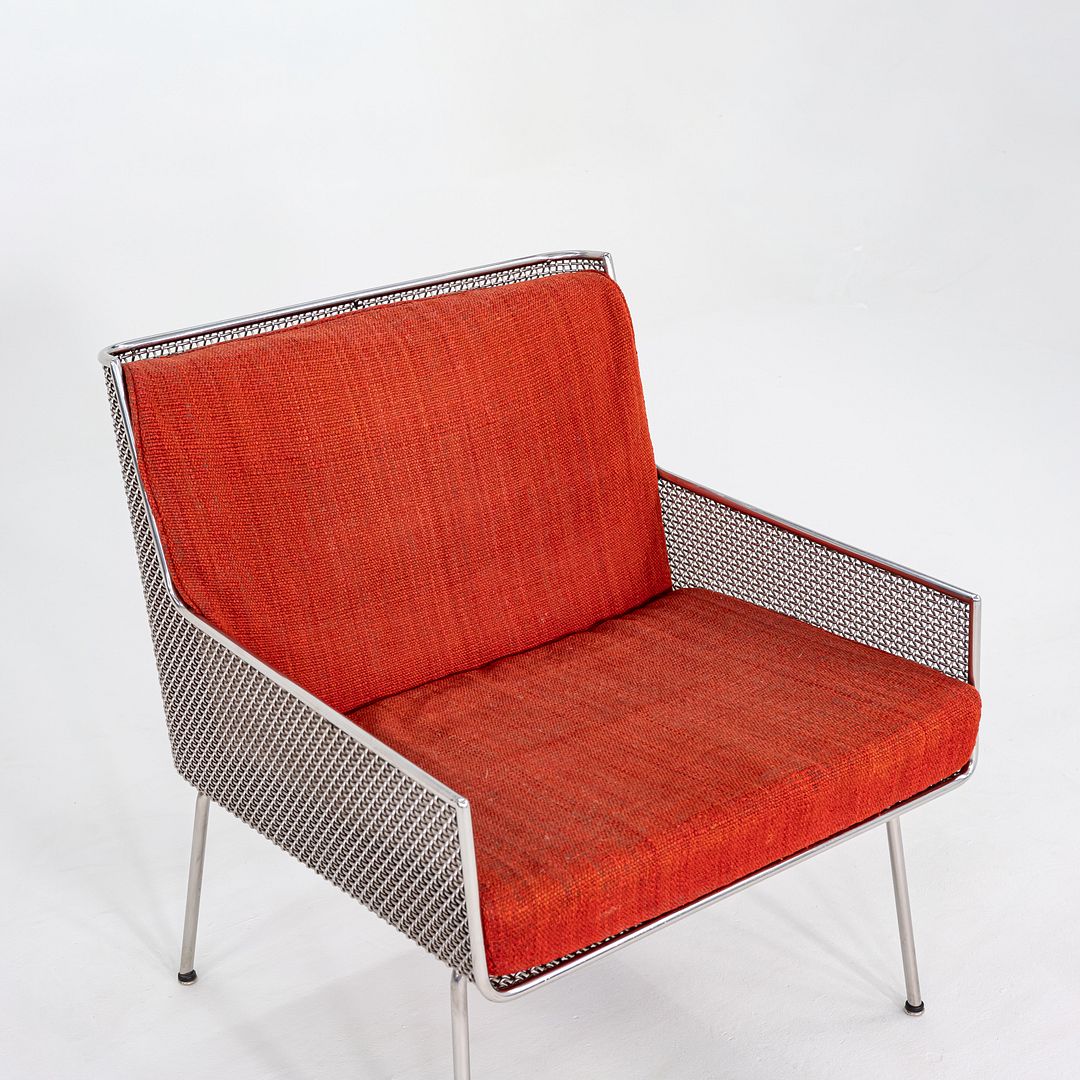 1957 Davis Allen of SOM for Inland Steel Lounge Chair made by Treitel Gratz in Steel Mesh and Jack Lenor Larsen Orange Fabric.