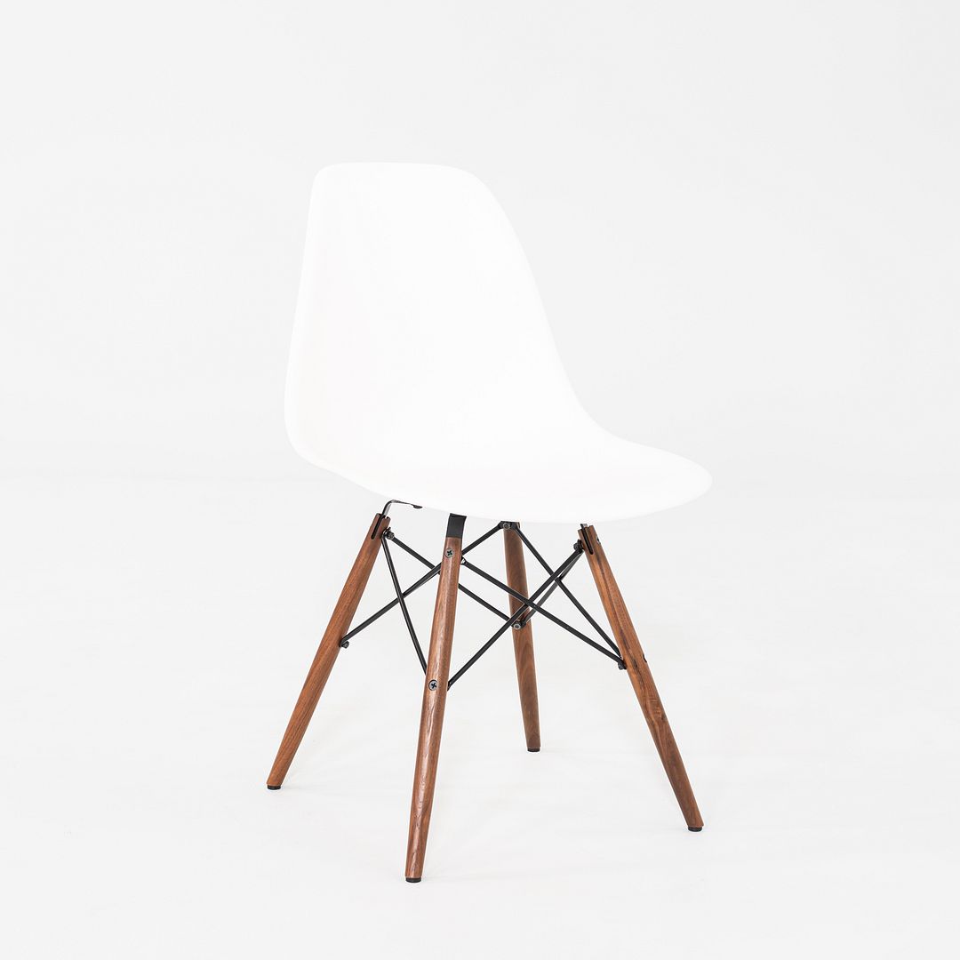 2021 Herman Miller Eames DSW Dining Side Chair in White w/ Walnut Base 4x Avail