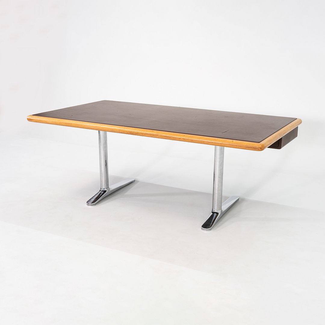 1979 Warren Platner for Knoll Executive Desk in Leather, Oak, and Chromed Steel