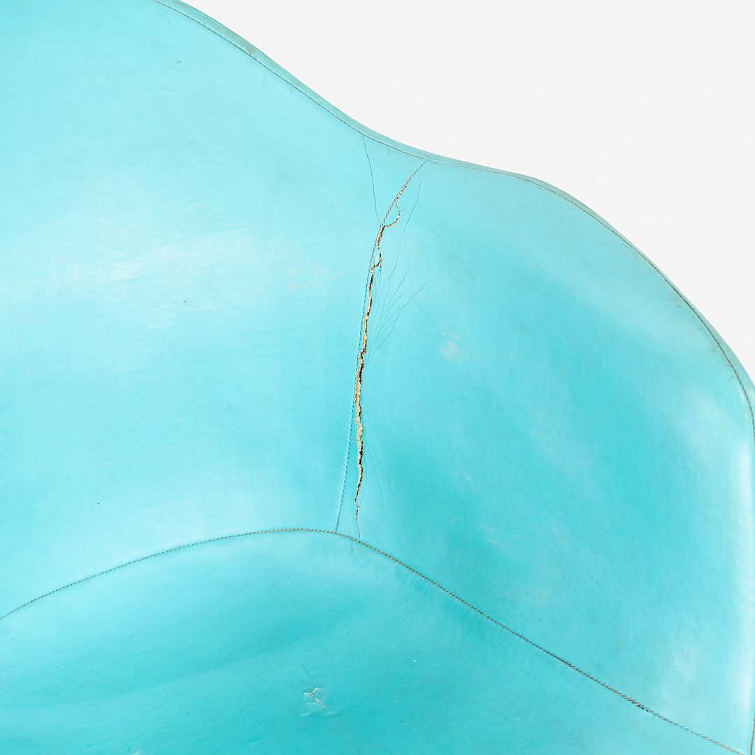 C. 1956 Pair of Herman Miller Eames Fiberglass DAX Arm Shell Chair in Naugahyde