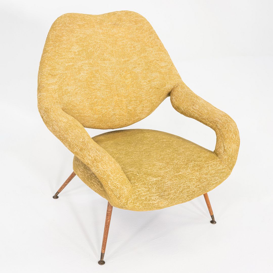 1950s Gastone Rinaldi for Rima DU 55 Lounge Chair Yellow Fabric w/ Mahogany Legs