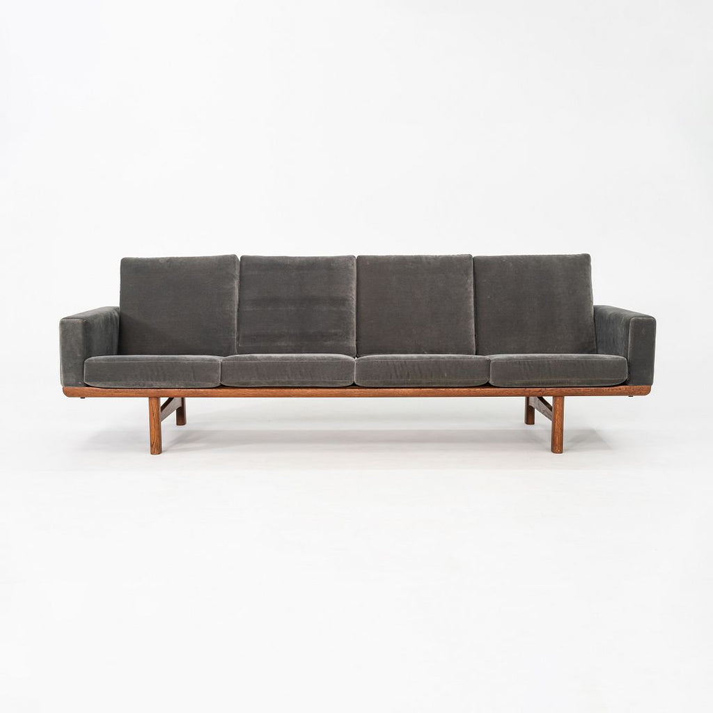 SOLD 1960s Hans Wegner for GETAMA Four Seat Sofa in Oak with Grey Velvet Upholstery