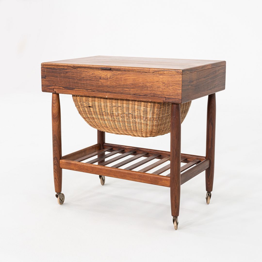 1960s Ejvind Johansson for FDB Mobler Rosewood & Beech Sewing Table Cart 16x24"