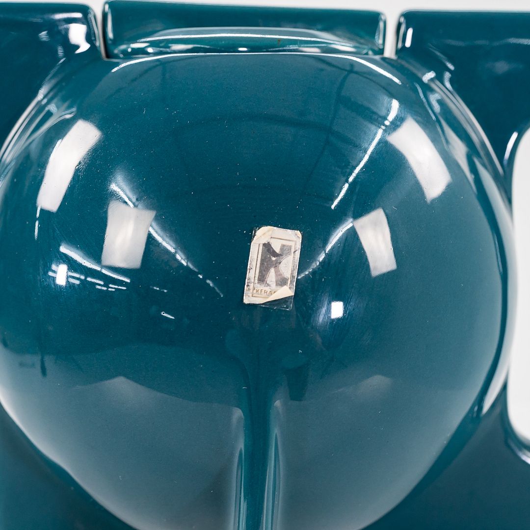 1940s Vintage Era Keramik Bauhaus Tea Pot in Peacock Blue Glazed Ceramic 5.5 in