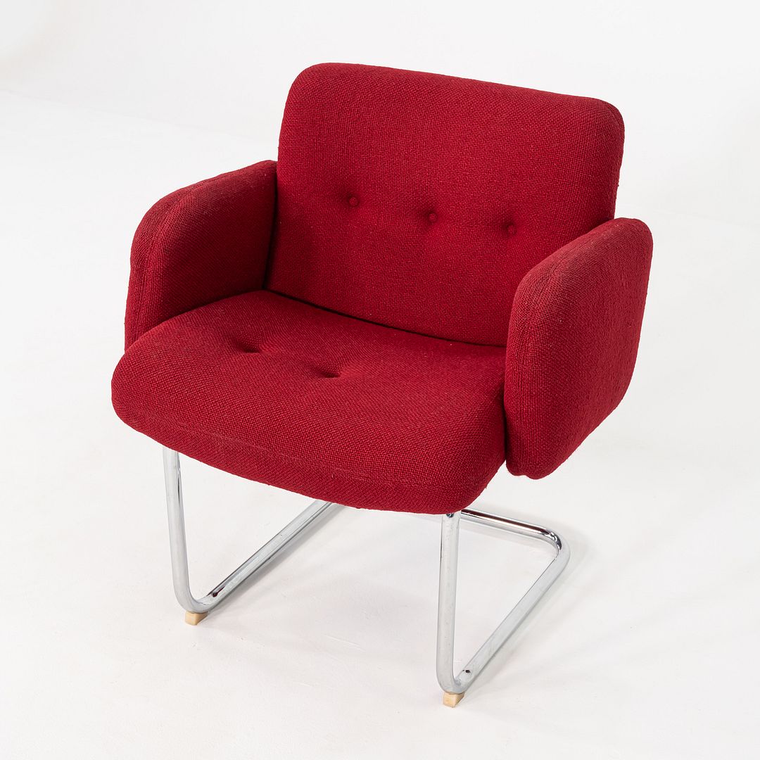 1970s Harvey Probber Cantilever Lounge Chair in Red Hopsack Upholstery Fabric