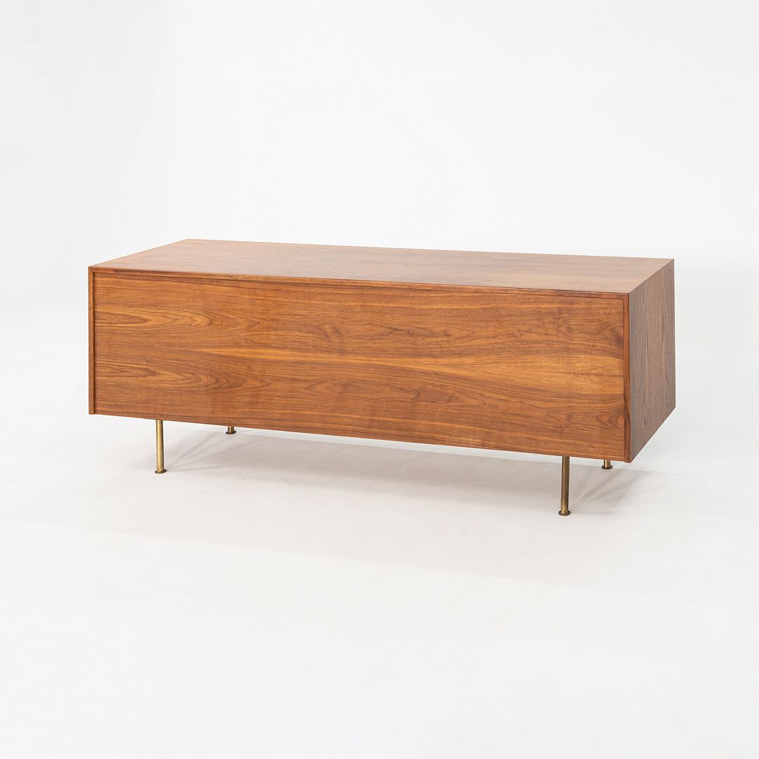 1970s Jens Risom Design 72 inch Credenza / Cabinet in Walnut and Brass