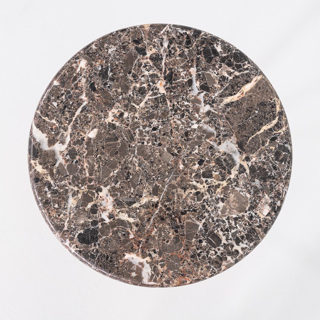 Modernist Brown Emperador Marble Side Table w/ Polished Steel Base 18" Round Top