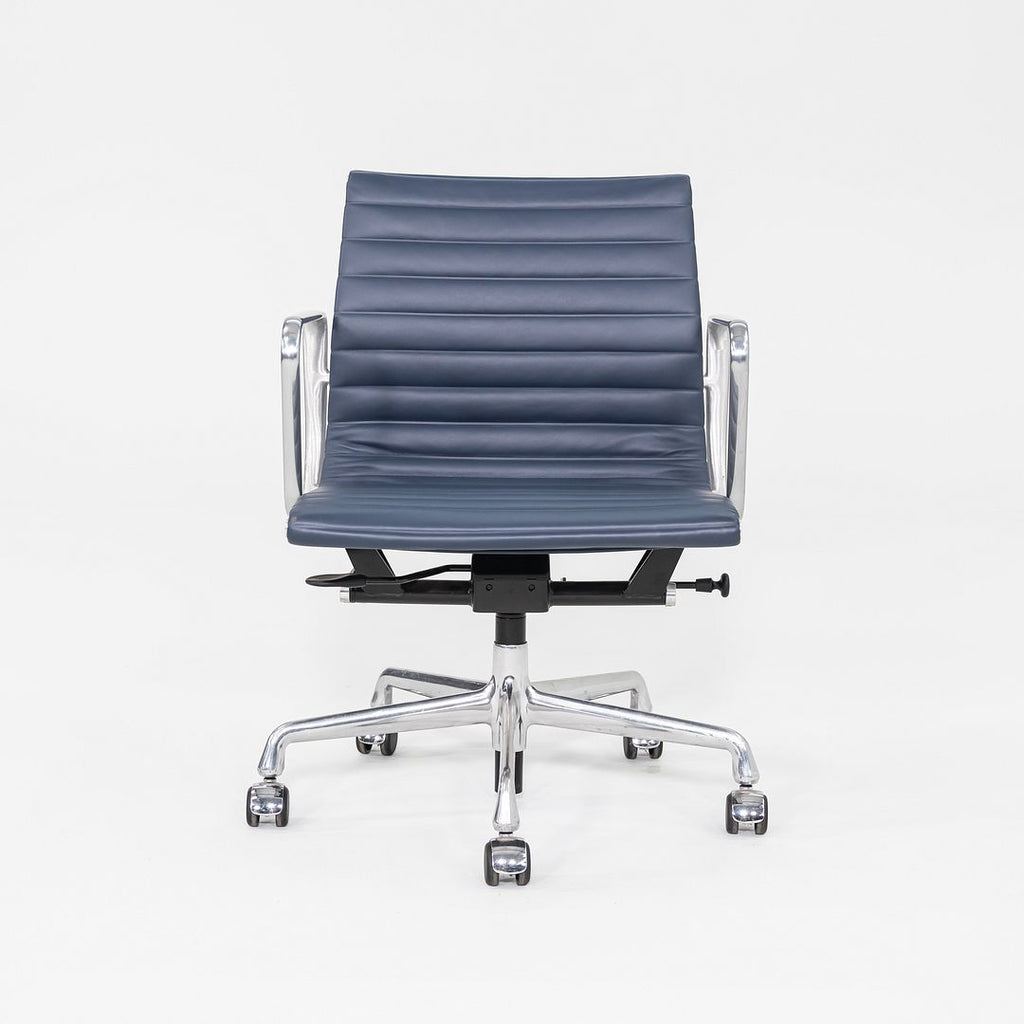 2020s Herman Miller Eames Aluminum Group Management Desk Chair in Blue Leather