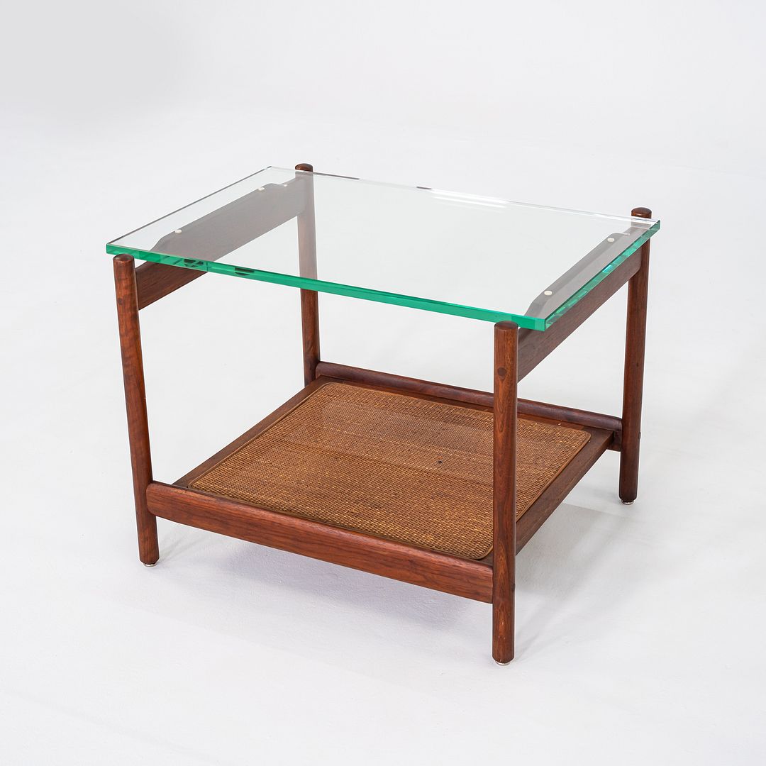 1960s Jack Cartwright for Founders Side or End Table in Walnut, Cane, and Glass