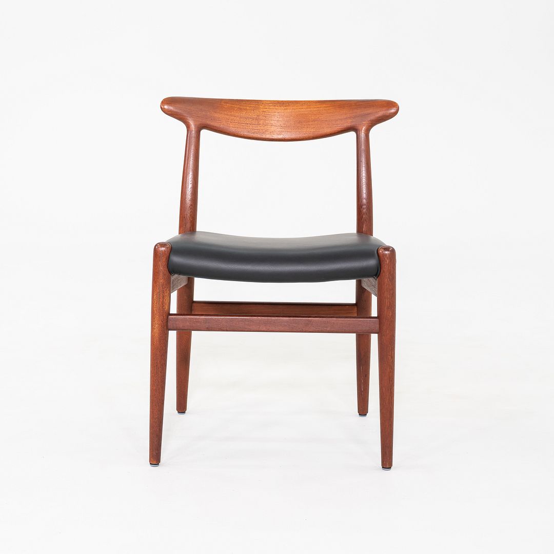 1950s Set of Eight Hans Wegner C.M. Madsen W2 Dining Chairs Teak & Black Leather