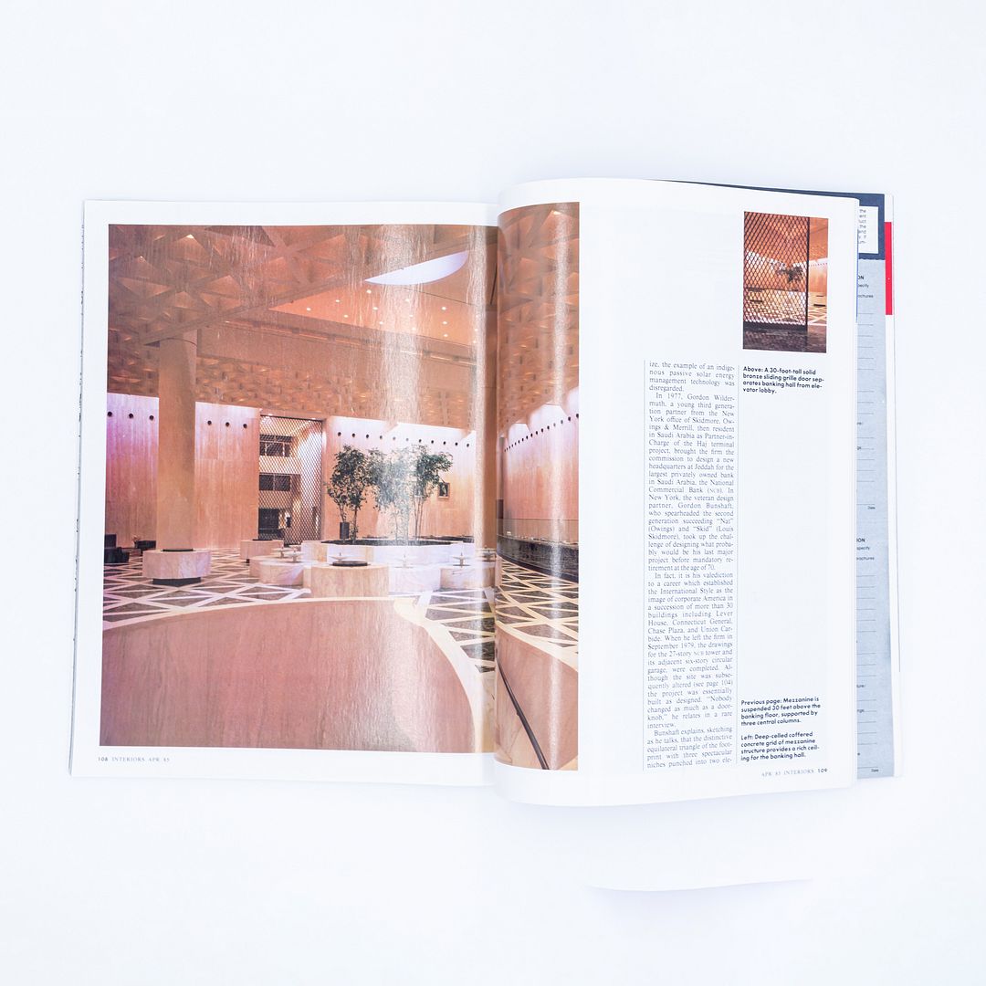 April 1985 Interiors Magazine from Gordon Bunshaft's Personal Library Collection