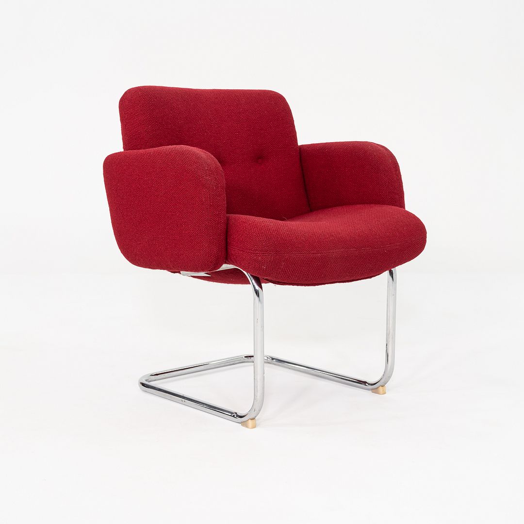 1970s Harvey Probber Cantilever Lounge Chair in Red Hopsack Upholstery Fabric
