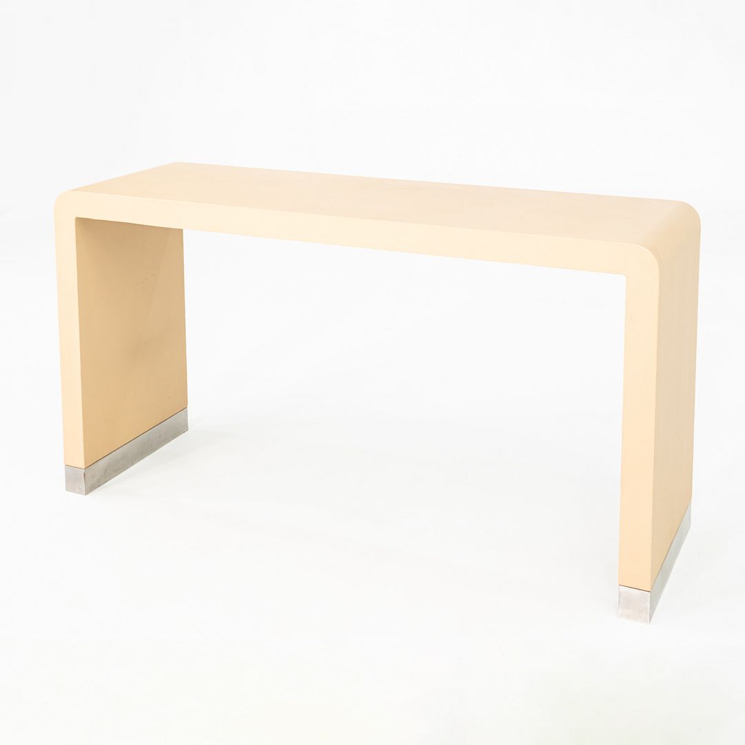 1990s Karl Springer Style Grass Cloth Waterfall Console Table in Stainless Steel