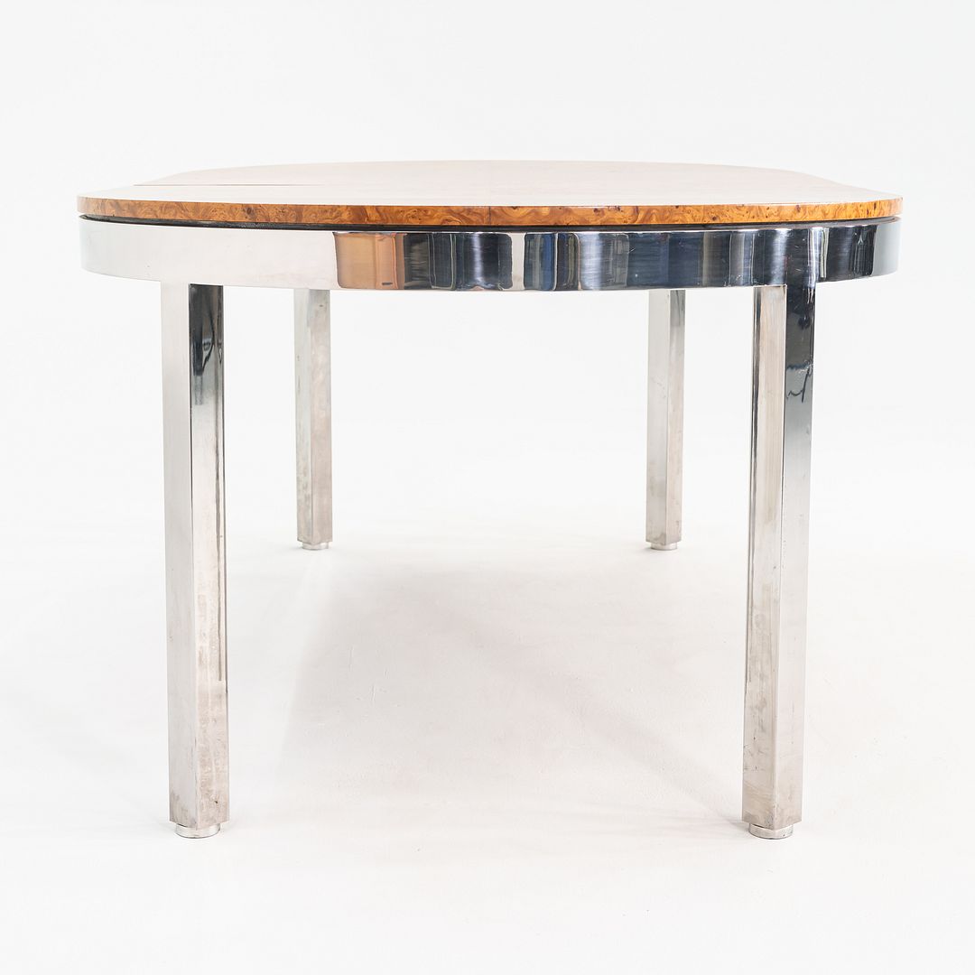 1970 I.M. Rosen for Pace Collection Burl & Chrome 967 Dining Table 42x72 inches