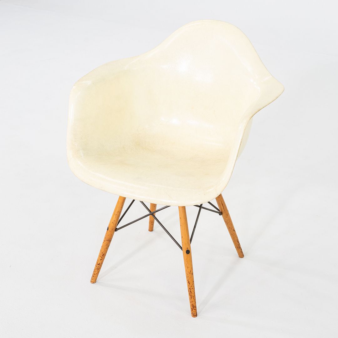 C. 1950 Herman Miller Eames PAW Swivel Chair w/ Birch Dowel Base in Parchment