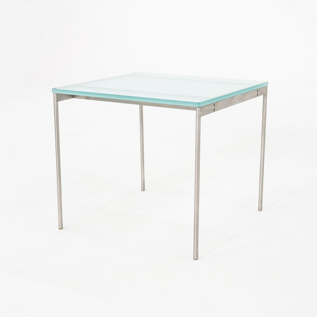 2000s Cappellini Square Side Table with Brushed Steel Frame and Blue Glass Top