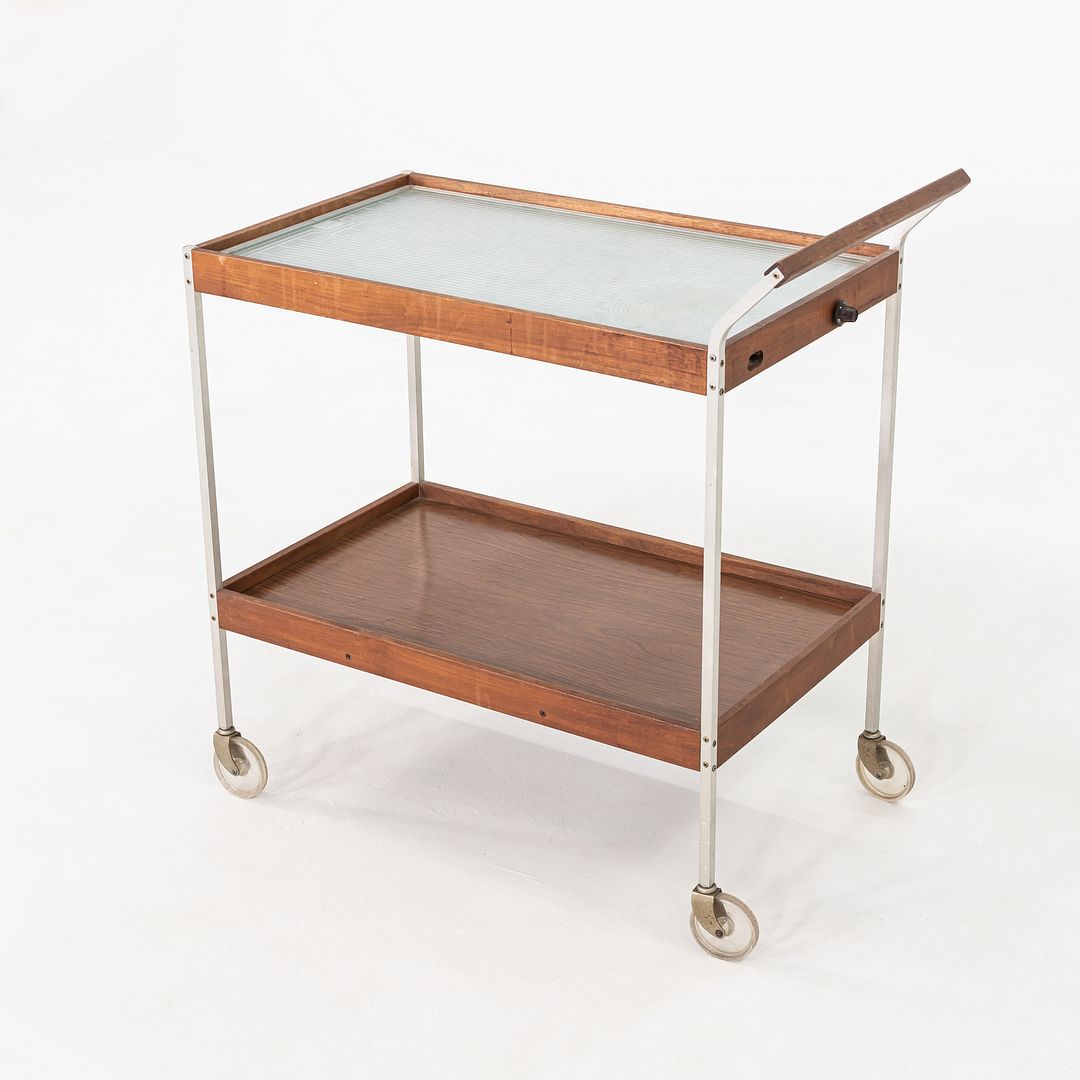 1960s Salton Hotable Two-Tier Heated Buffet Cart Aluminum & Walnut, Model H-358