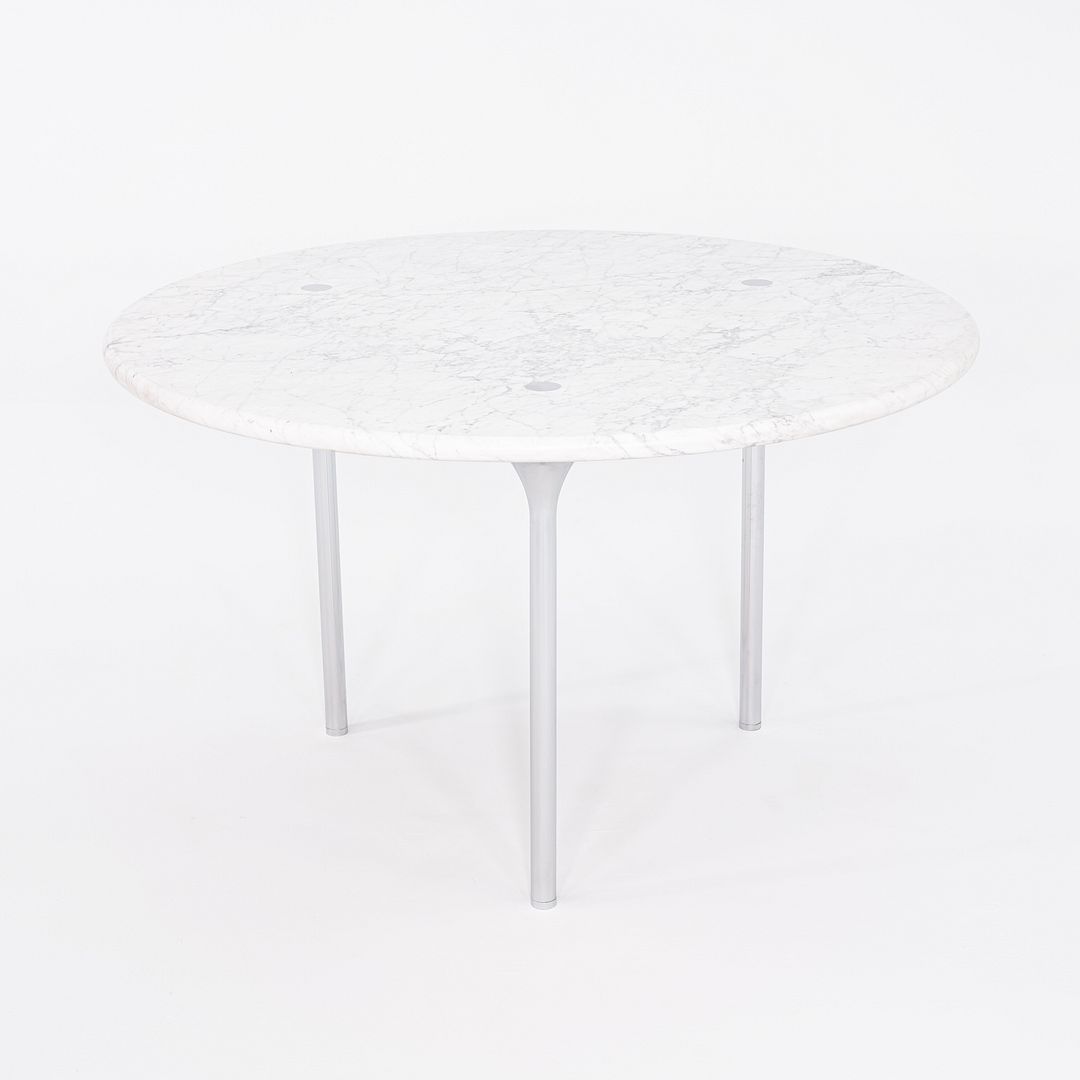 1960s Katavalos, Littell, and Kelley for Laverne 48in Dining Table in White Marble and Chromed Steel
