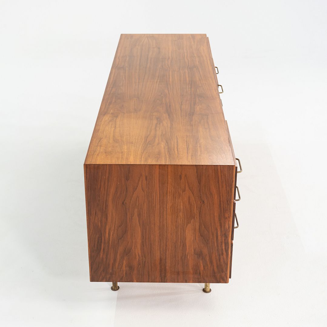 1970s Jens Risom Design 72 inch Credenza / Cabinet in Walnut and Brass