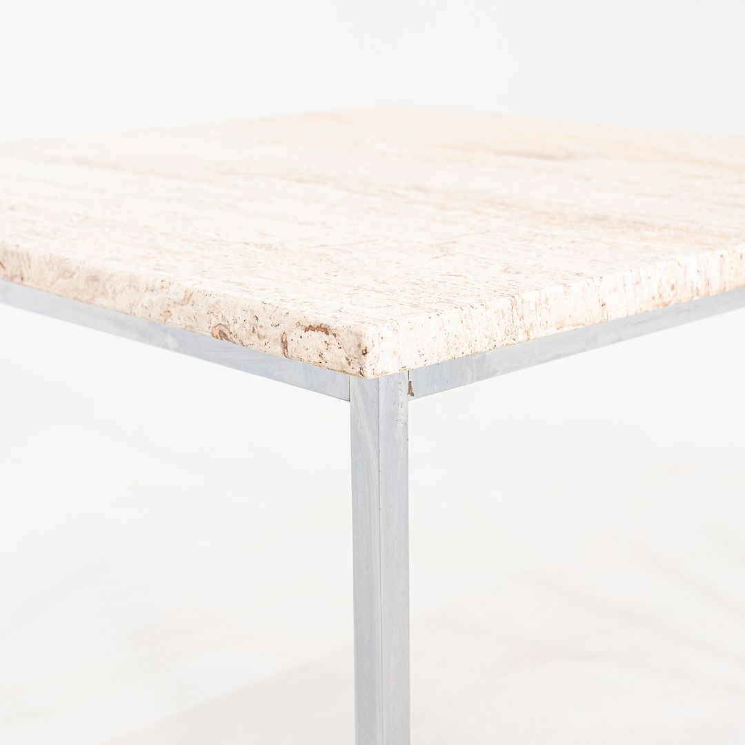 1970s Pair of Chrome and Travertine Side / End Tables Attributed to Knoll 27"