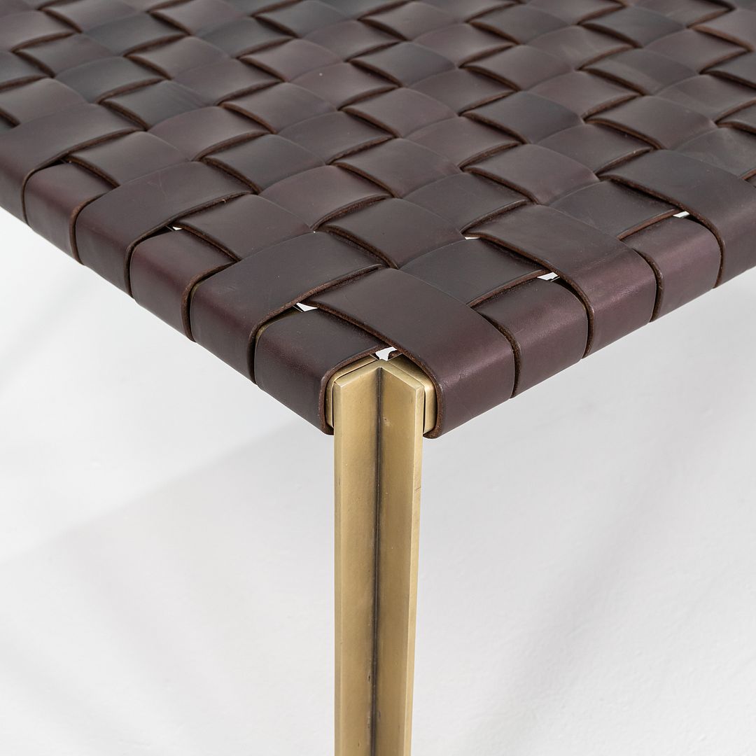 2020s Gratz / Laverne TG-18 Small Bench in Bronze and Brown Leather 27x44 Inches