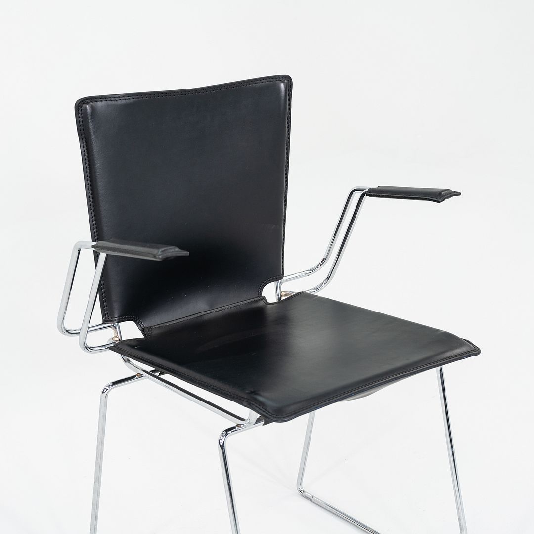 SOLD 1980s Pair of Hiroyuki Toyoda for ICF Dining Arm Chairs in Black Leather & Steel