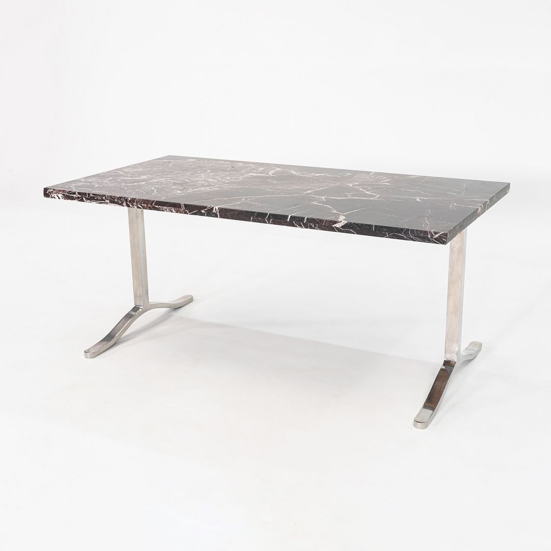 1970s Nicos Zographos Rosso Levanto Marble & Stainless Steel Alpha Dining Table