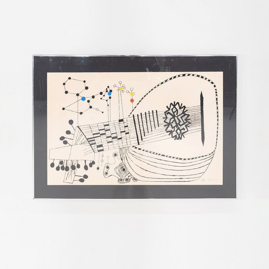 1958 Ben Shahn "Lute and Molecule No. 2" Screenprint w/ Steel Frame 31 x 44 Inch